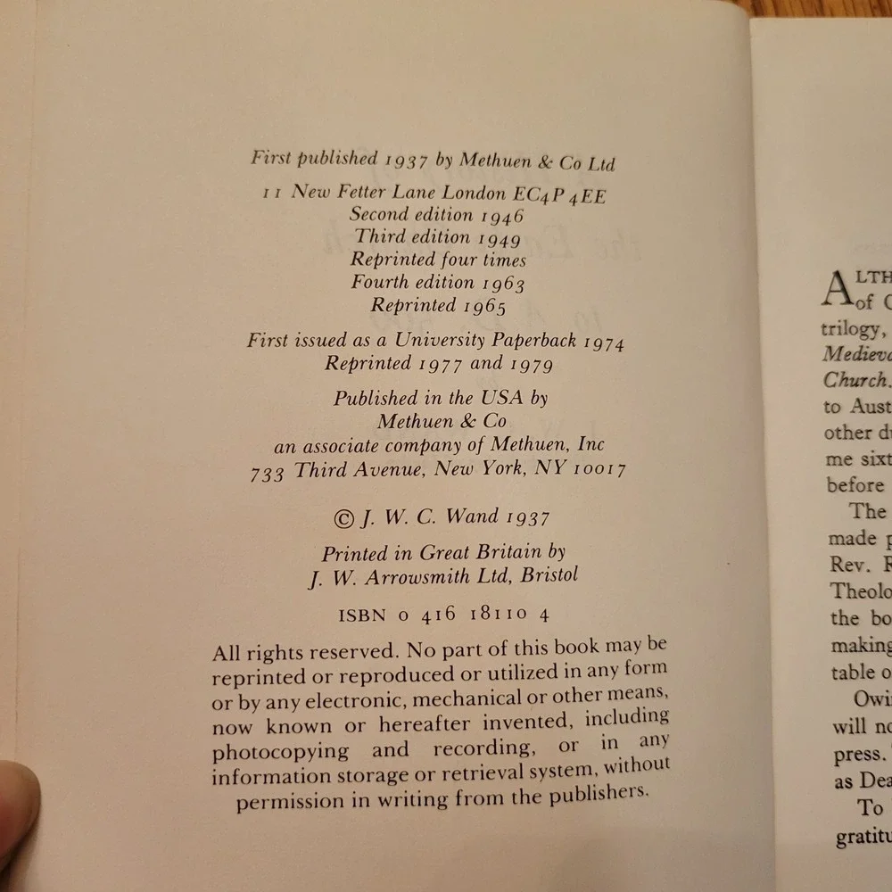A History of the Early Church to AD 500 by‎ JWC Wand Vintage Book Christian